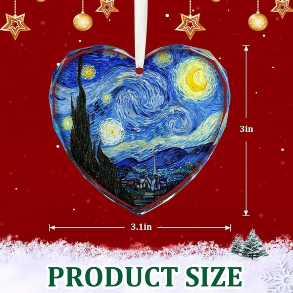 Starry Night Heart Christmas Ornaments, Crystal Glass Art Ornament - Picture 2 of 3